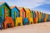 Row of colorful bathing huts in Muizenberg beach, Cape Town