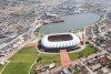 Aerial view of the soccer stadium and lake in Port Elizabeth