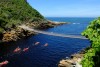 Canoes passing the suspension bridge while travelling the famous Garden Route